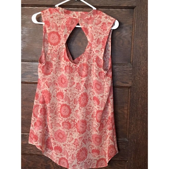 CAbi Vita Draped Open Back Pink Tan Floral Sheer Top Blouse 5037 Sz M - Picture 2 of 9